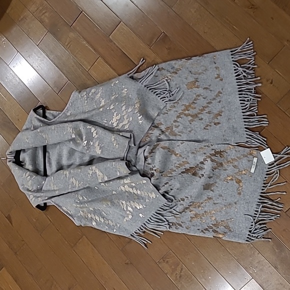 NWT 🆕️ Made in Italy Gray Wool Blend Fringed w/Metallic Accents Long Vest XL - Picture 5 of 8